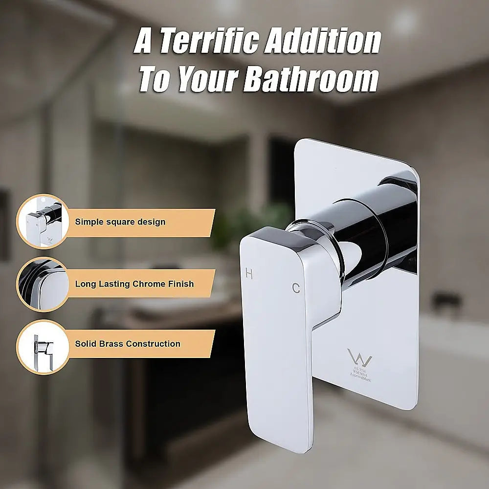 Single Square Shower Bath Mixer Tap Bathroom WATERMARK Approved in Chrome - Furniture > Bathroom > Tap & Sink