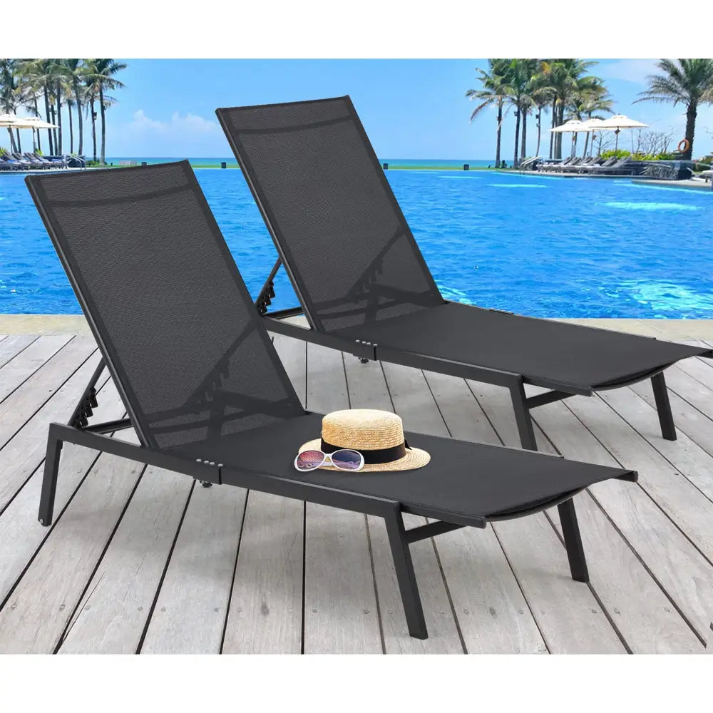 Sirocco (Set of 2) Sunloungers - Black - Furniture > Outdoor > Outdoor Sofas & Lounge Sets