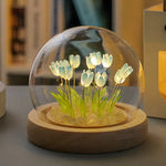 (Sixteen Blue Tulips) Glowing Tulip Dome Lamp - Wooden Base Bedside Table Decoration - Home & Garden > Lighting > Night