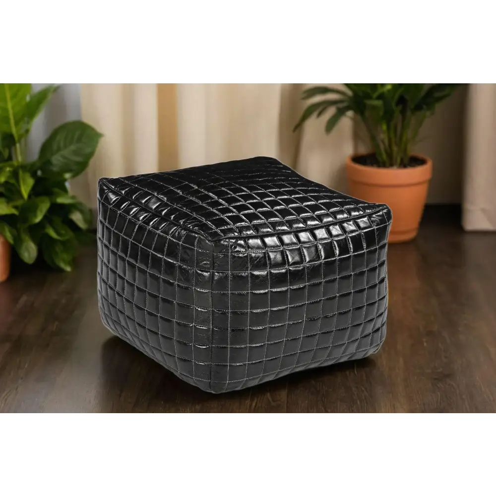 SLEEK BLACK LEATHER OTTOMAN - Furniture > Living Room > Ottomans & Footstools