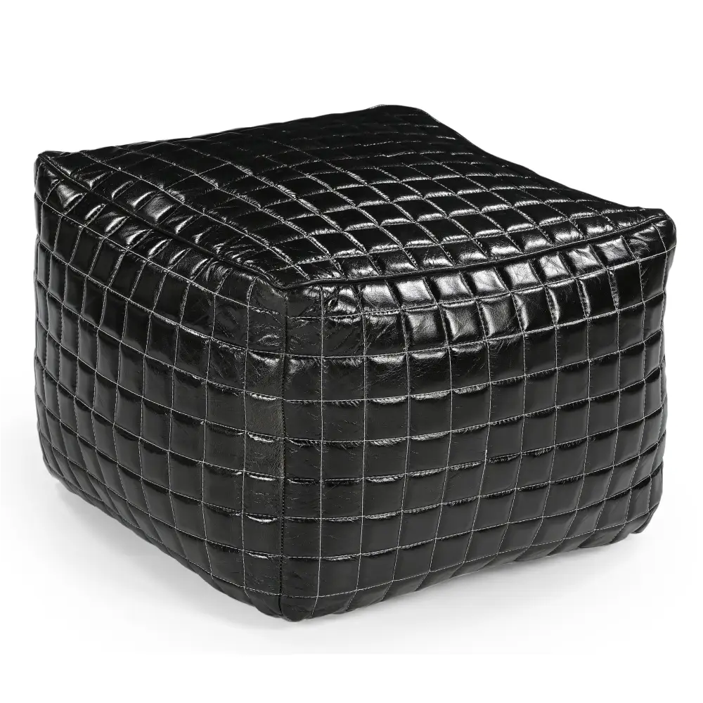 SLEEK BLACK LEATHER OTTOMAN - Furniture > Living Room > Ottomans & Footstools
