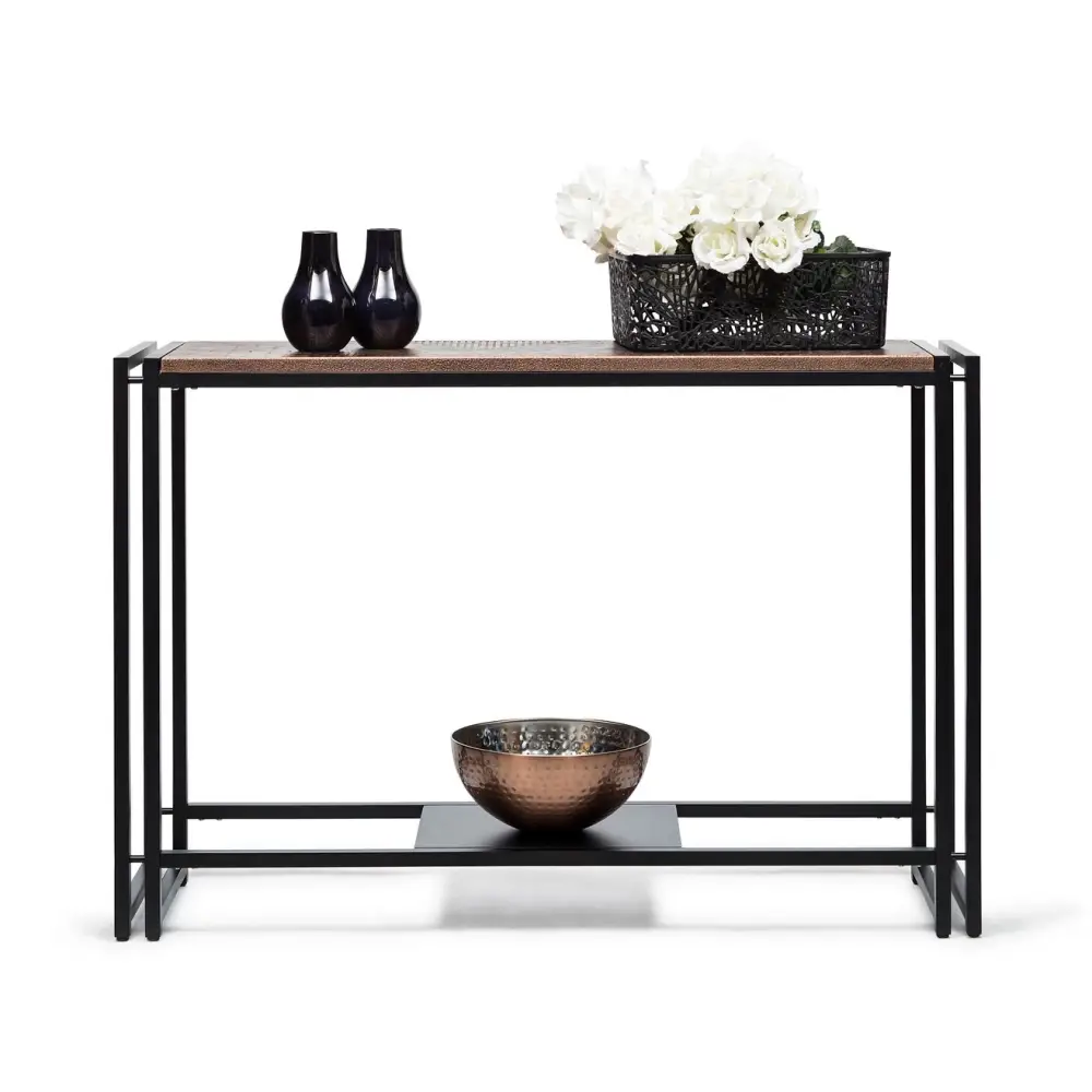Sleek Hallway Console Table with Copper Textured Top - Furniture > Living Room