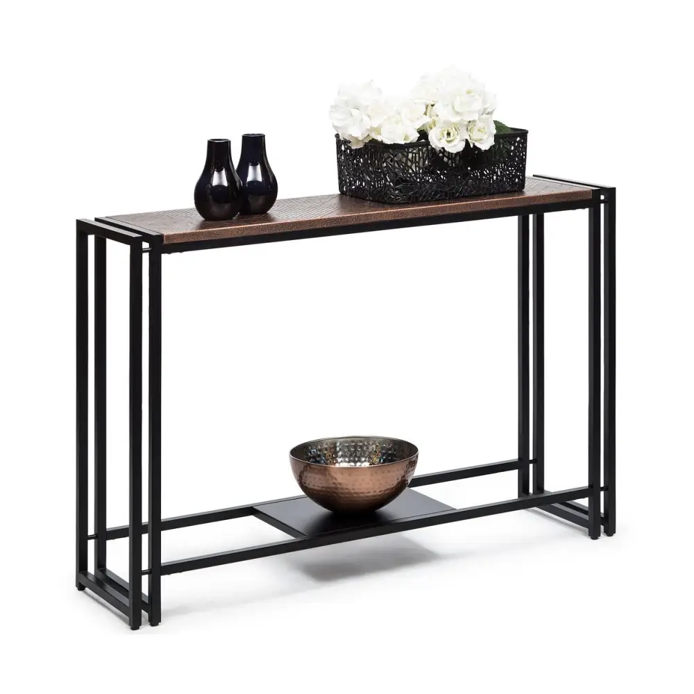 Sleek Hallway Console Table with Copper Textured Top - Furniture > Living Room