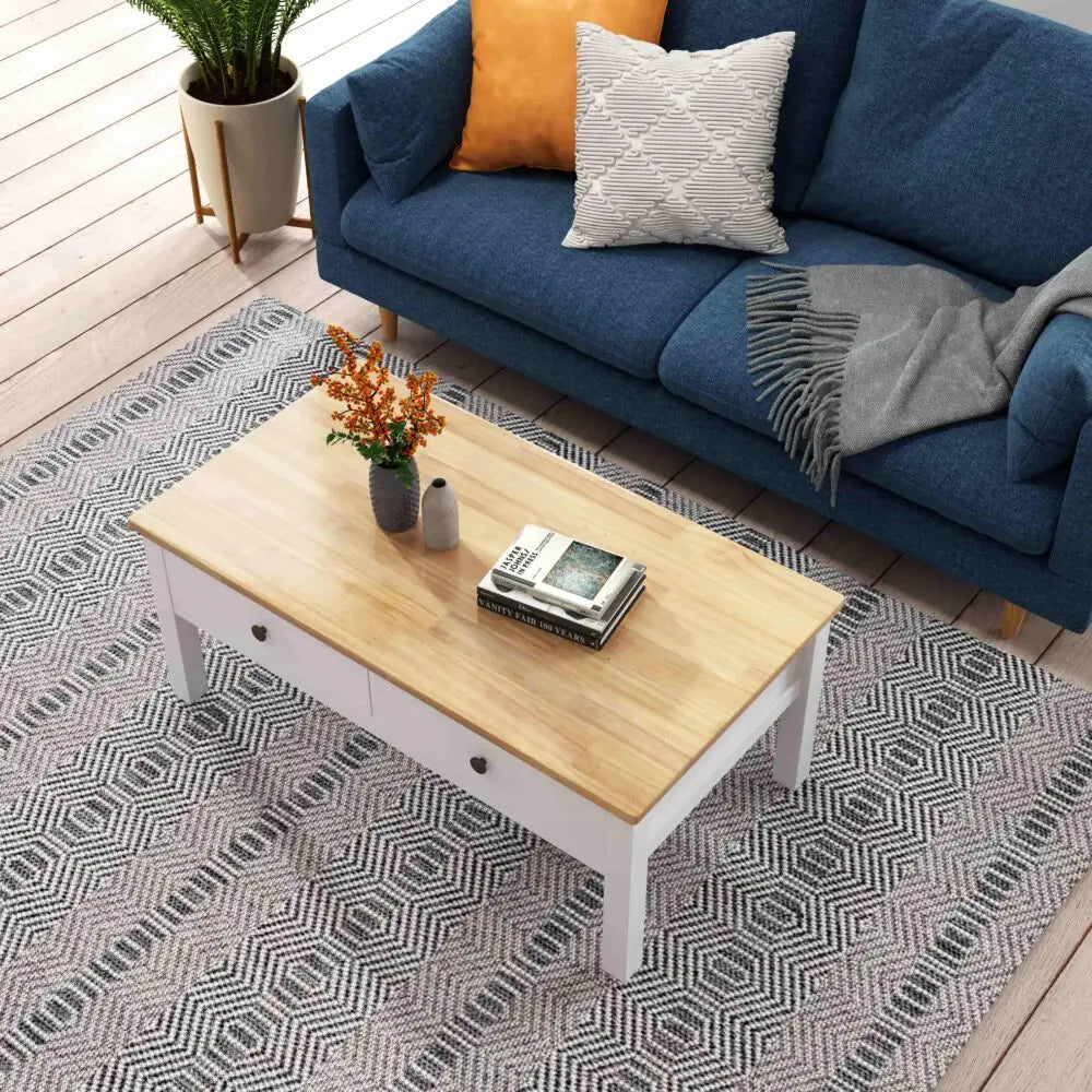 Sleek Natural Wood Rectangle Coffee Table - Furniture > Living Room