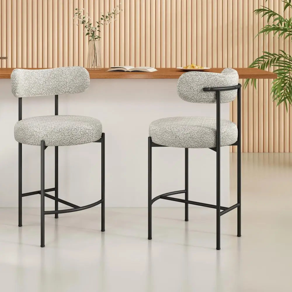 Sleek White Quartz Metal Boucle Elsa Bar Stools - Furniture > Bar Stools & Chairs > Table & Bar Stools