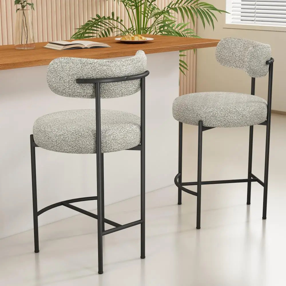 Sleek White Quartz Metal Boucle Elsa Bar Stools - Furniture > Bar Stools & Chairs > Table & Bar Stools