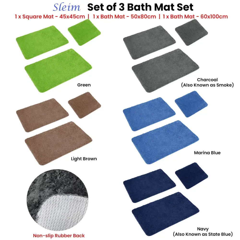 Sleim Set of 3 Bath Mat Set Light Brown - Home & Garden > Bathroom Accessories > Bath Mats & Rugs