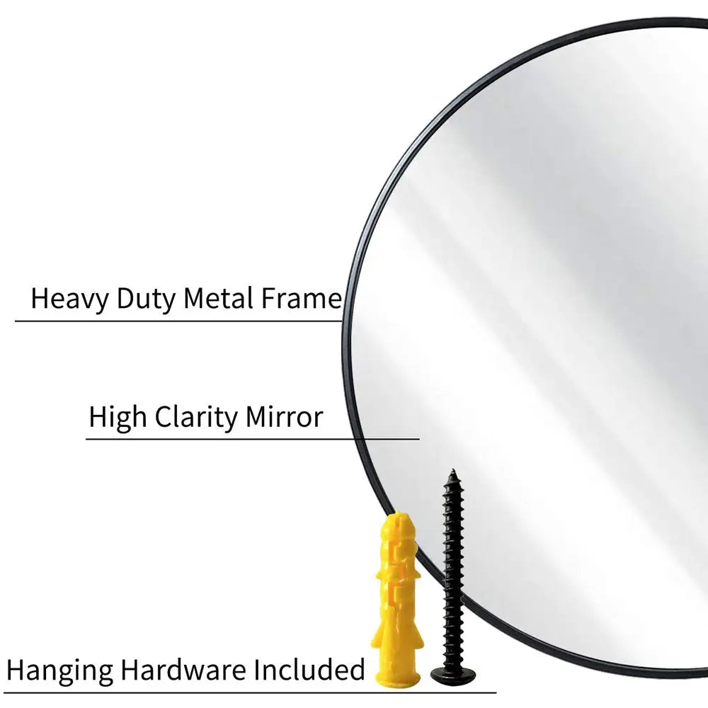 Slim Design 50CM Black Bathroom Living Room Hallway Mirror Round Mirror Wall Decor Metal Frame - Home & Garden > Decor