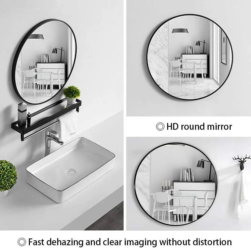 Slim Design 50CM Black Bathroom Living Room Hallway Mirror Round Mirror Wall Decor Metal Frame - Home & Garden > Decor