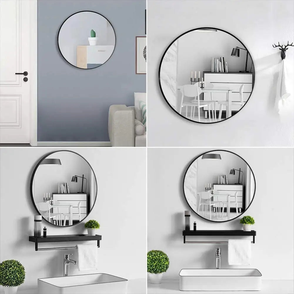 Slim Design 50CM Black Bathroom Living Room Hallway Mirror Round Mirror Wall Decor Metal Frame - Home & Garden > Decor