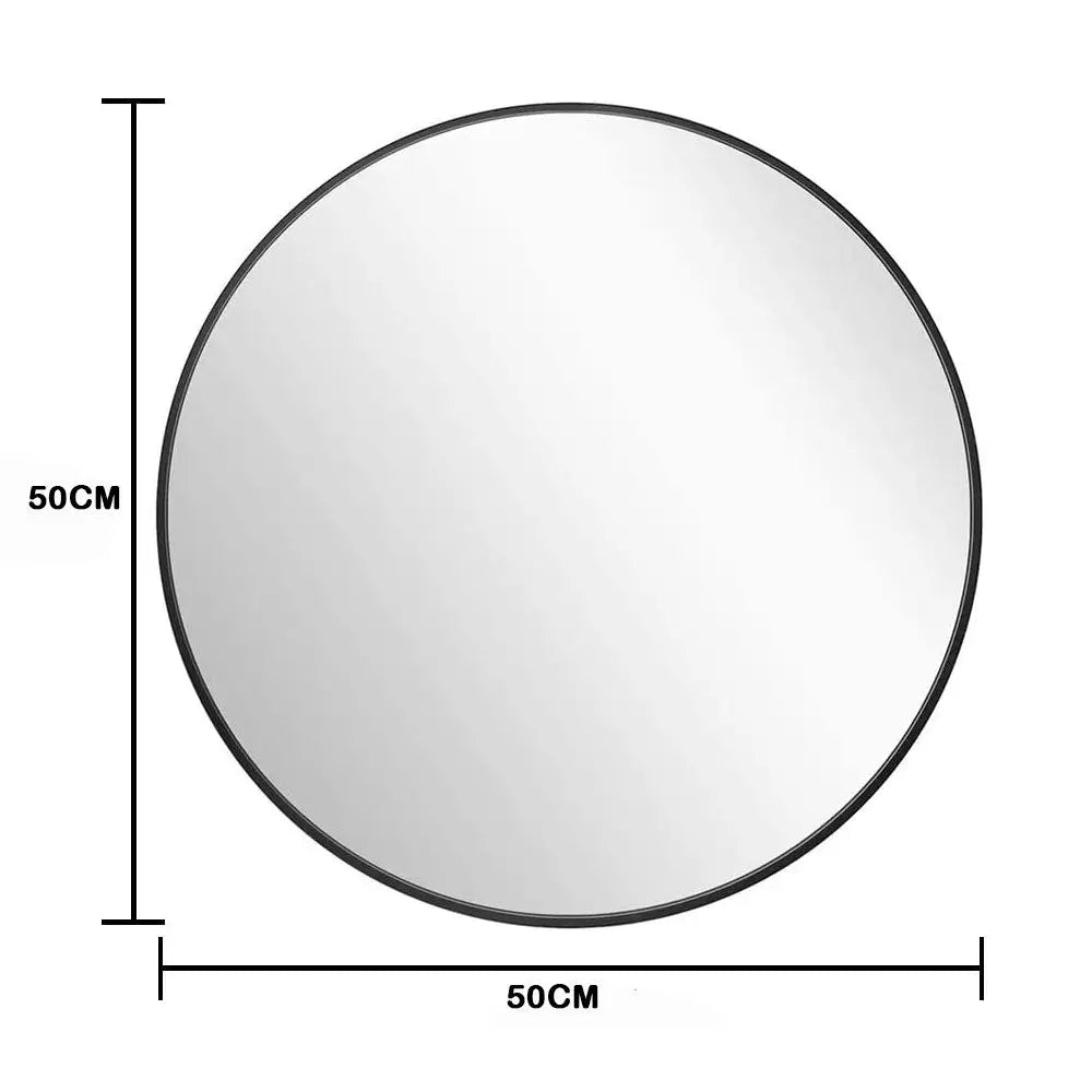 Slim Design 50CM Black Bathroom Living Room Hallway Mirror Round Mirror Wall Decor Metal Frame - Home & Garden > Decor