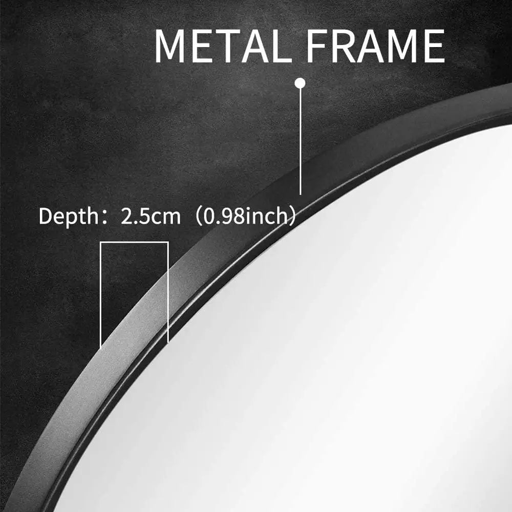Slim Design 50CM Black Bathroom Living Room Hallway Mirror Round Mirror Wall Decor Metal Frame - Home & Garden > Decor