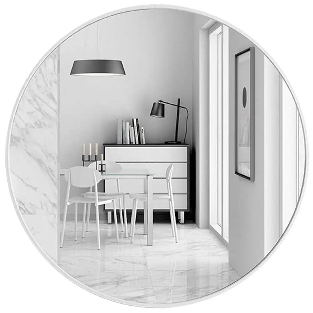 Slim Design 50CM White Bathroom Living Room Hallway Mirror Round Mirror Wall Decor Metal Frame - Home & Garden > Decor