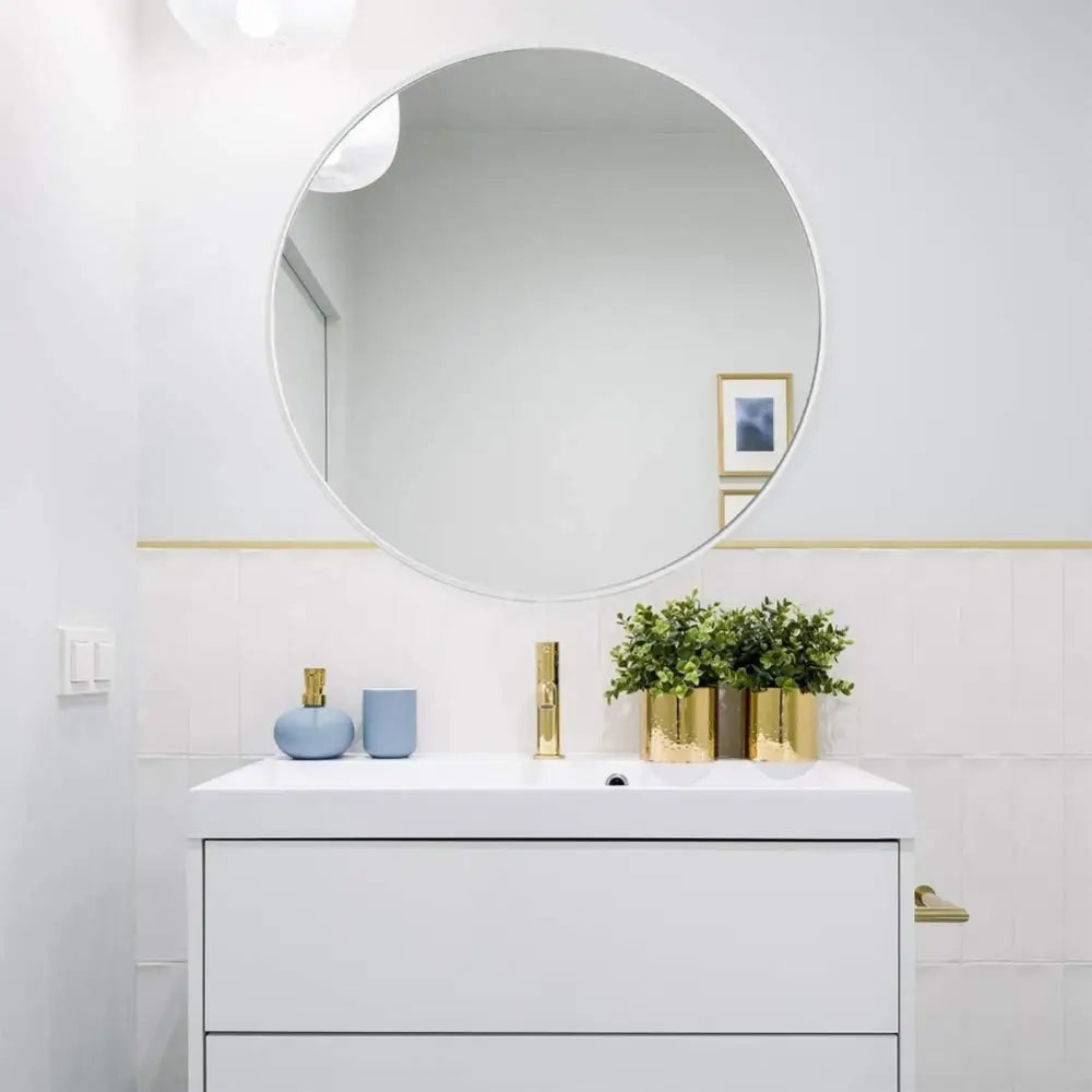 Slim Design 50CM White Bathroom Living Room Hallway Mirror Round Mirror Wall Decor Metal Frame - Home & Garden > Decor