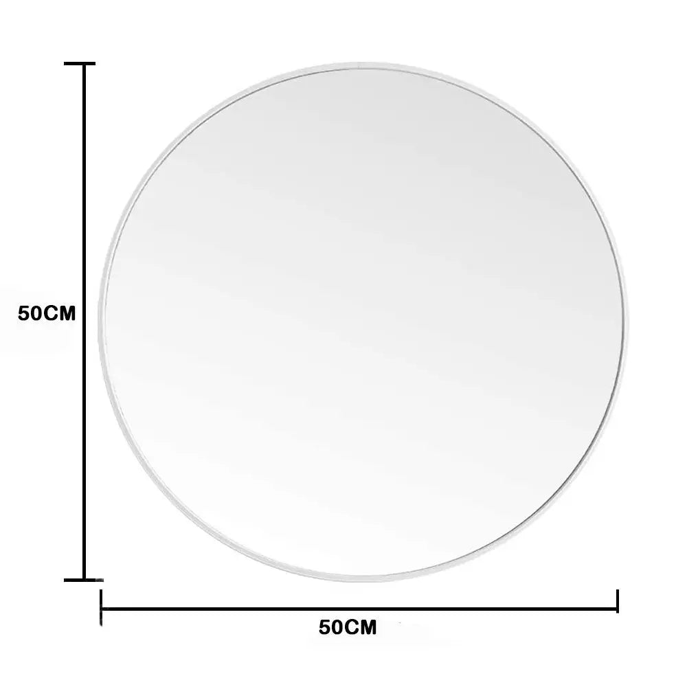 Slim Design 50CM White Bathroom Living Room Hallway Mirror Round Mirror Wall Decor Metal Frame - Home & Garden > Decor