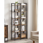 Small 6-Tier Industrial Bookshelf Rustic Brown Black - Furniture > Living Room
