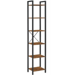 Small 6-Tier Industrial Bookshelf Rustic Brown Black - Furniture > Living Room
