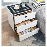 Smart Bedside Tables Finger Print Lock Side 3 Drawers Wireless Charging USB Nightstand LED AU - Furniture > Bedroom >