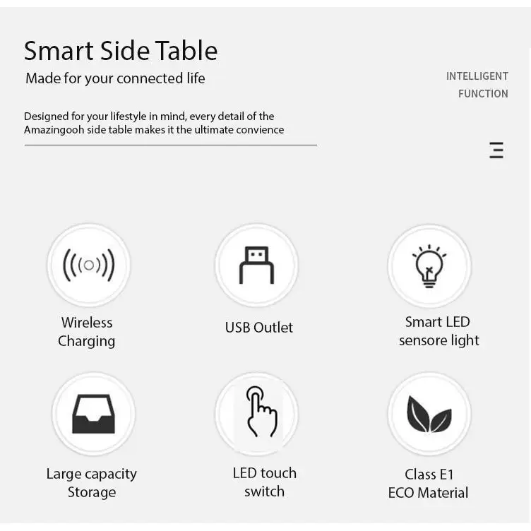 Smart Bedside Tables Finger Print Lock Side 3 Drawers Wireless Charging USB Nightstand LED AU - Furniture > Bedroom >