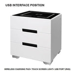 Smart Bedside Tables Side 3 Drawers Wireless Charging Nightstand LED Light USB Right Hand Connection - Furniture >