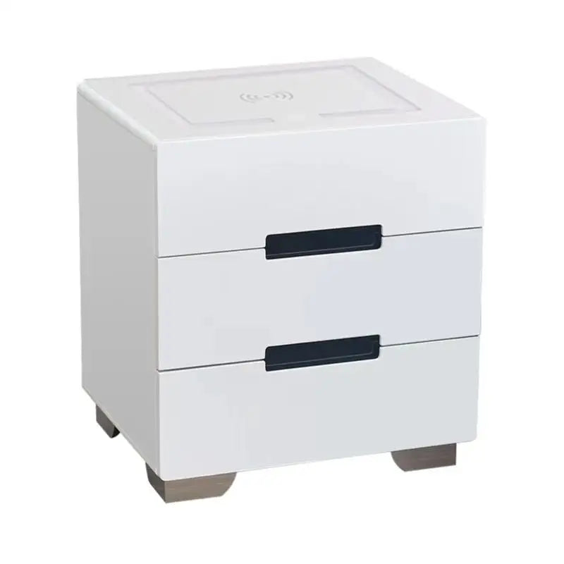 Smart Bedside Tables Side 3 Drawers Wireless Charging Nightstand LED Light USB Right Hand Connection - Furniture >