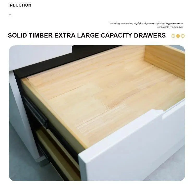 Smart Bedside Tables Side 3 Drawers Wireless Charging Nightstand LED Light USB Left Hand Connection - Furniture >