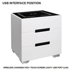Smart Bedside Tables Side 3 Drawers Wireless Charging Nightstand LED Light USB Left Hand Connection - Furniture >