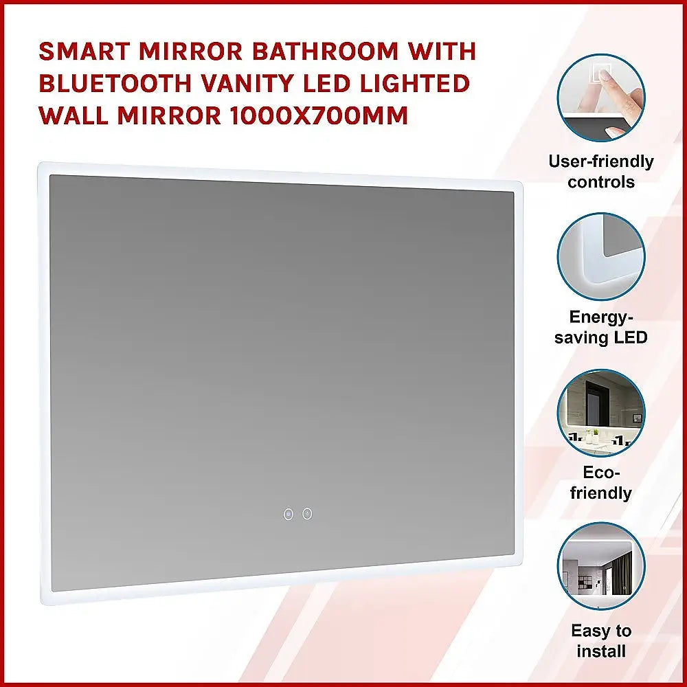 Smart Mirror Bathroom Vanity LED Lighted Wall Mirror 1000x700mm - Health & Beauty > Bath & Body > Bath Additives