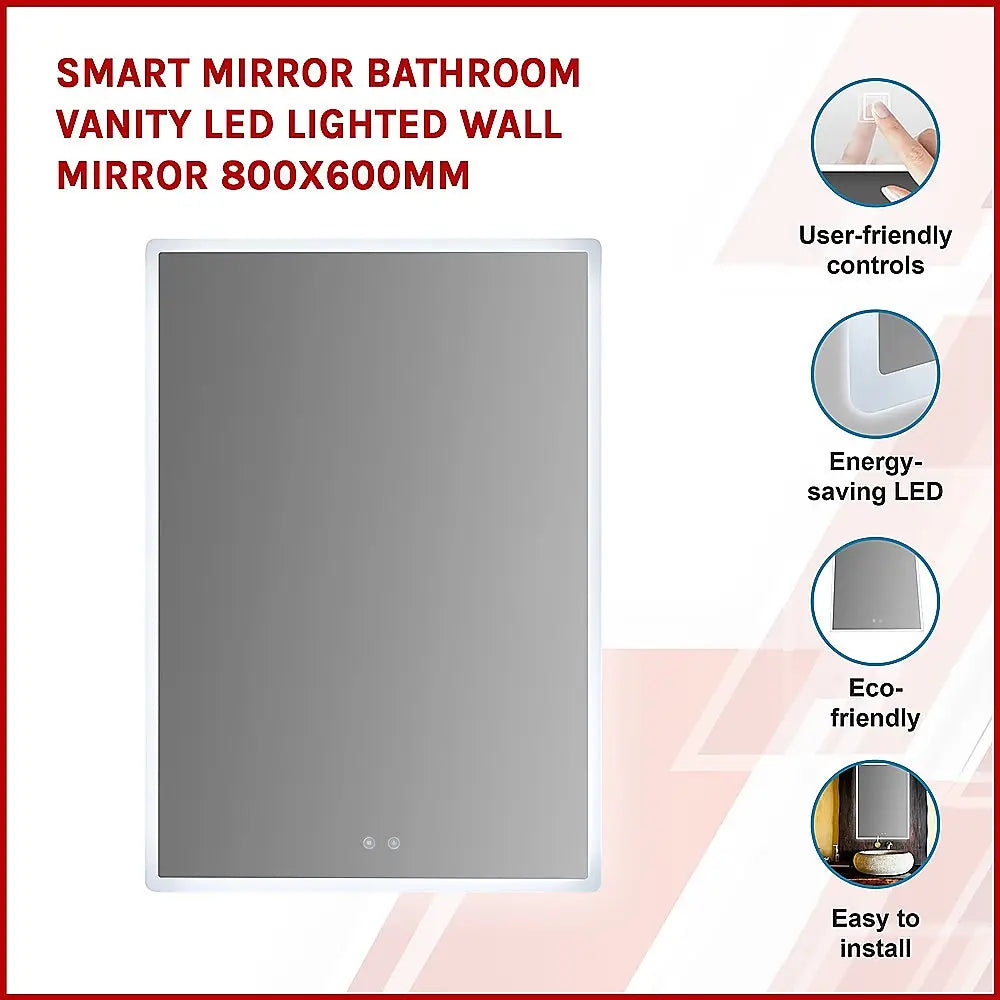 Smart Mirror Bathroom Vanity LED Lighted Wall Mirror 800x600mm - Home & Garden > Bathroom Accessories