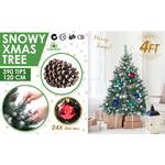 Snowy Christmas Tree Xmas Pine Cones 4Ft 120cm 390 tips + Bauble Balls - Occasions > Christmas > Christmas Trees