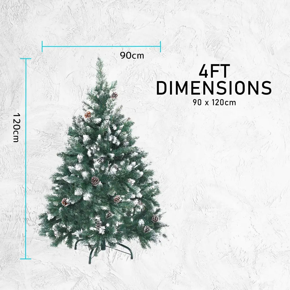 Snowy Christmas Tree Xmas Pine Cones 4Ft 120cm 390 tips + Bauble Balls - Occasions > Christmas > Christmas Trees