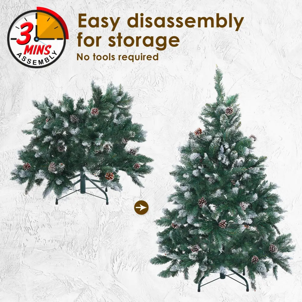 Snowy Christmas Tree Xmas Pine Cones 4Ft 120cm 390 tips GREEN - Occasions > Christmas > Christmas Trees