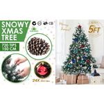 Snowy Christmas Tree Xmas Pine Cones 5Ft 150cm 720 tips + Bauble Balls - Occasions > Christmas > Christmas Trees