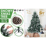 Snowy Christmas Tree Xmas Pine Cones 5Ft 150cm 720 tips GREEN - Occasions > Christmas > Christmas Trees