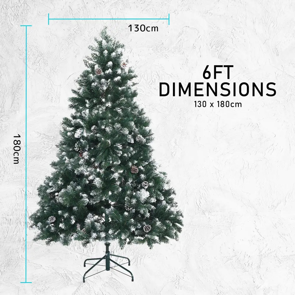 Snowy Christmas Tree Xmas Pine Cones 6Ft 180cm 930 tips + Bauble Balls - Occasions > Christmas > Christmas Trees