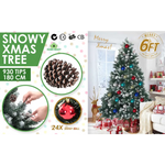 Snowy Christmas Tree Xmas Pine Cones 6Ft 180cm 930 tips + Bauble Balls - Occasions > Christmas > Christmas Trees