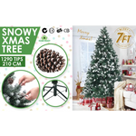 Snowy Christmas Tree Xmas Pine Cones 7Ft 210cm 1290 tips GREEN - Occasions > Christmas > Christmas Trees