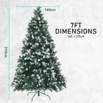 Snowy Christmas Tree Xmas Pine Cones 7Ft 210cm 1290 tips GREEN - Occasions > Christmas > Christmas Trees