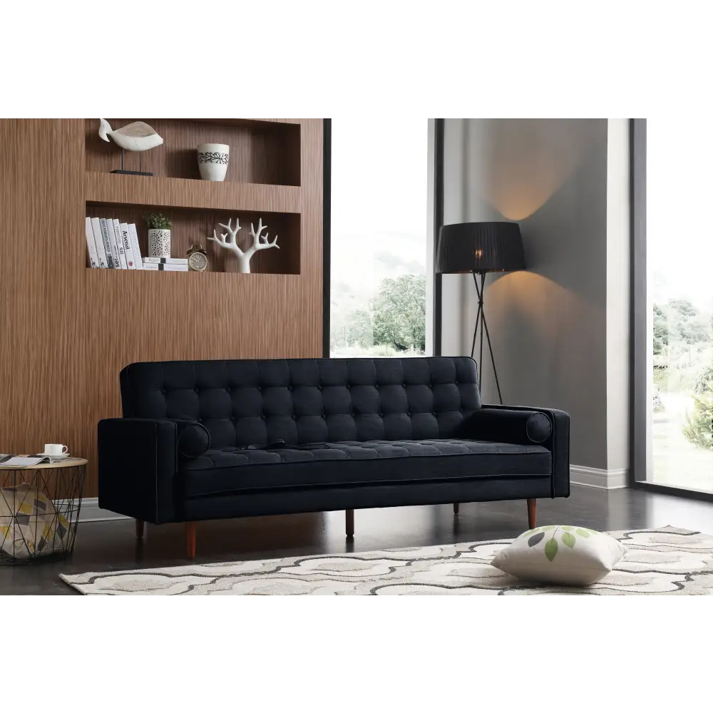 Sofa Bed 3 Seater Button Tufted Lounge Set for Living Room Couch in Velvet Black Colour - Furniture > Sofas