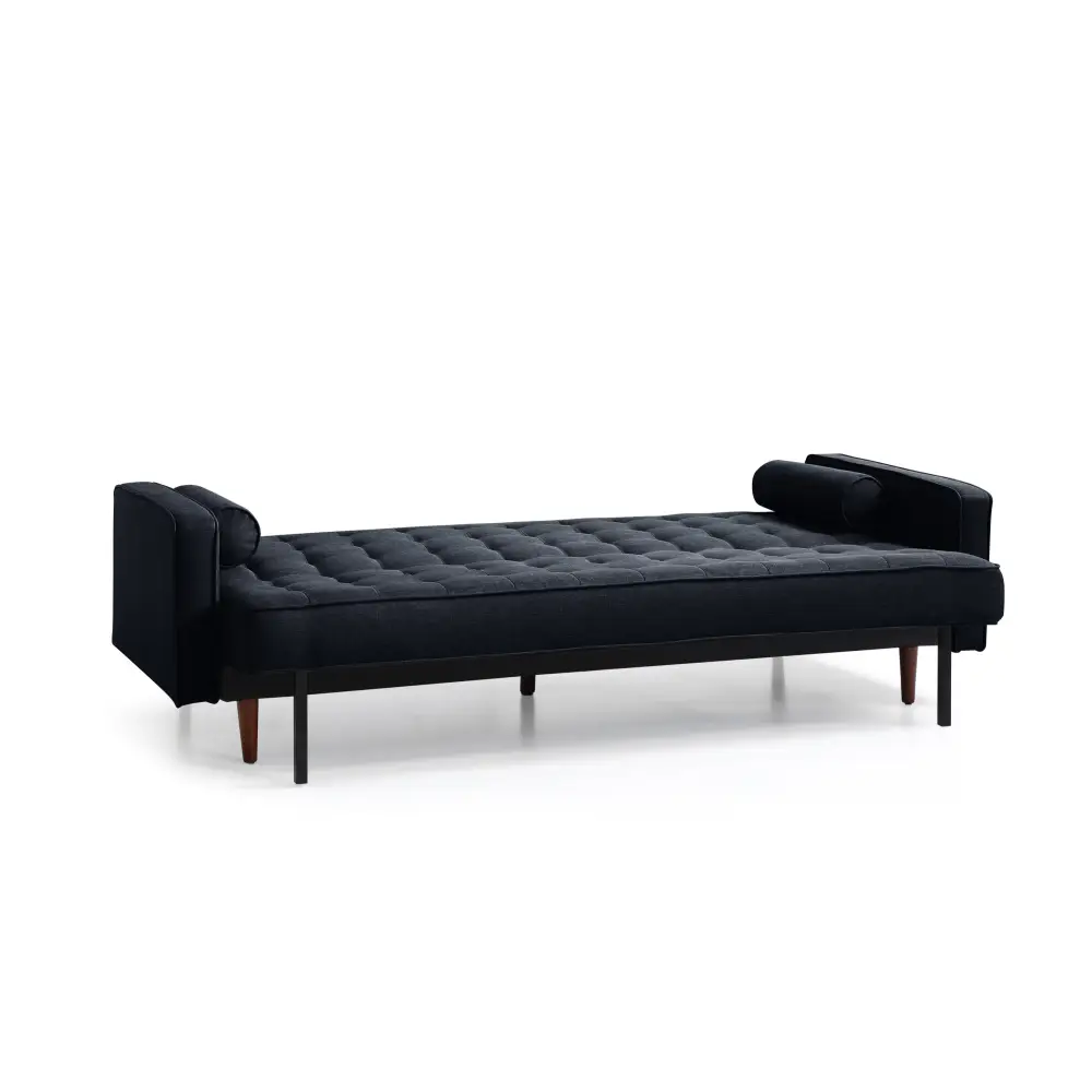 Sofa Bed 3 Seater Button Tufted Lounge Set for Living Room Couch in Velvet Black Colour - Furniture > Sofas