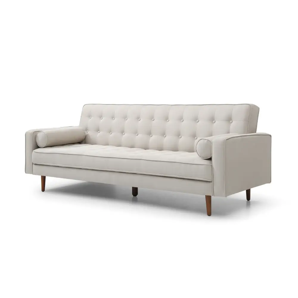 Sofa Bed 3 Seater Button Tufted Lounge Set for Living Room Couch in Fabric Beige Colour - Furniture > Sofas