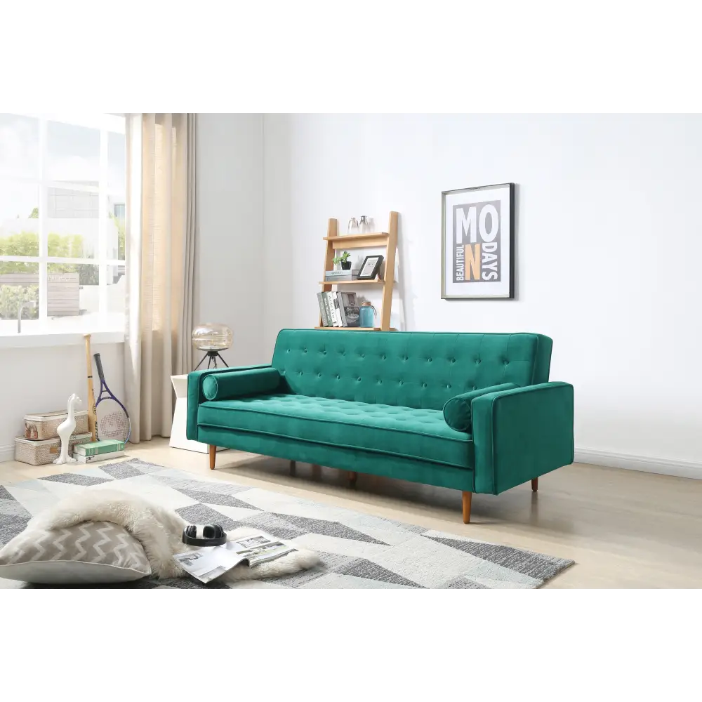 Sofa Bed 3 Seater Button Tufted Lounge Set for Living Room Couch in Velvet Green Colour - Furniture > Sofas