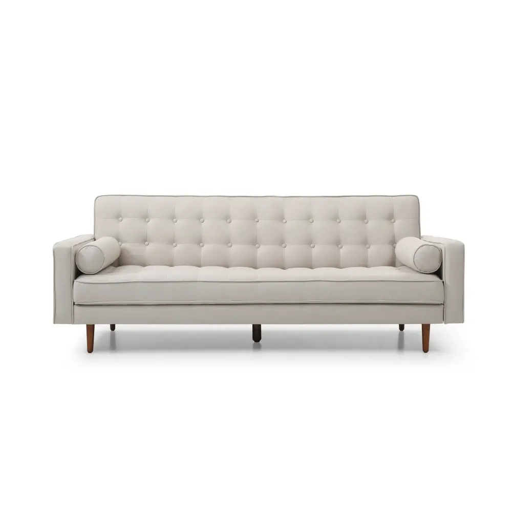 Sofa Bed 3 Seater Button Tufted Lounge Set for Living Room Couch in Fabric Beige Colour - Furniture > Sofas
