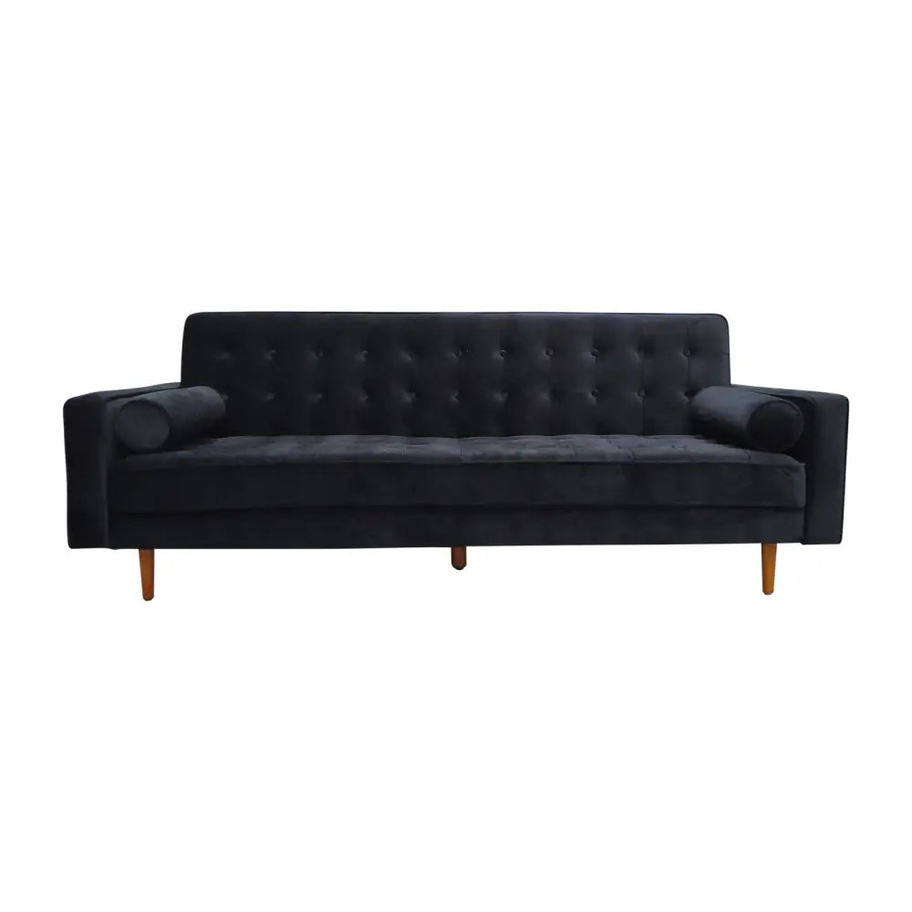 Sofa Bed 3 Seater Button Tufted Lounge Set for Living Room Couch in Velvet Black Colour - Furniture > Sofas