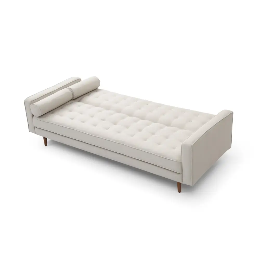 Sofa Bed 3 Seater Button Tufted Lounge Set for Living Room Couch in Fabric Beige Colour - Furniture > Sofas