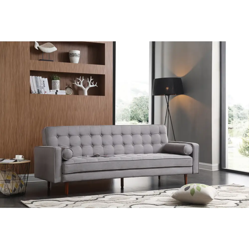 Sofa Bed 3 Seater Button Tufted Lounge Set for Living Room Couch in Fabric Grey Colour - Furniture > Sofas