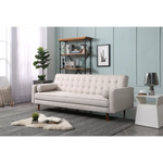 Sofa Bed 3 Seater Button Tufted Lounge Set for Living Room Couch in Fabric Beige Colour - Furniture > Sofas