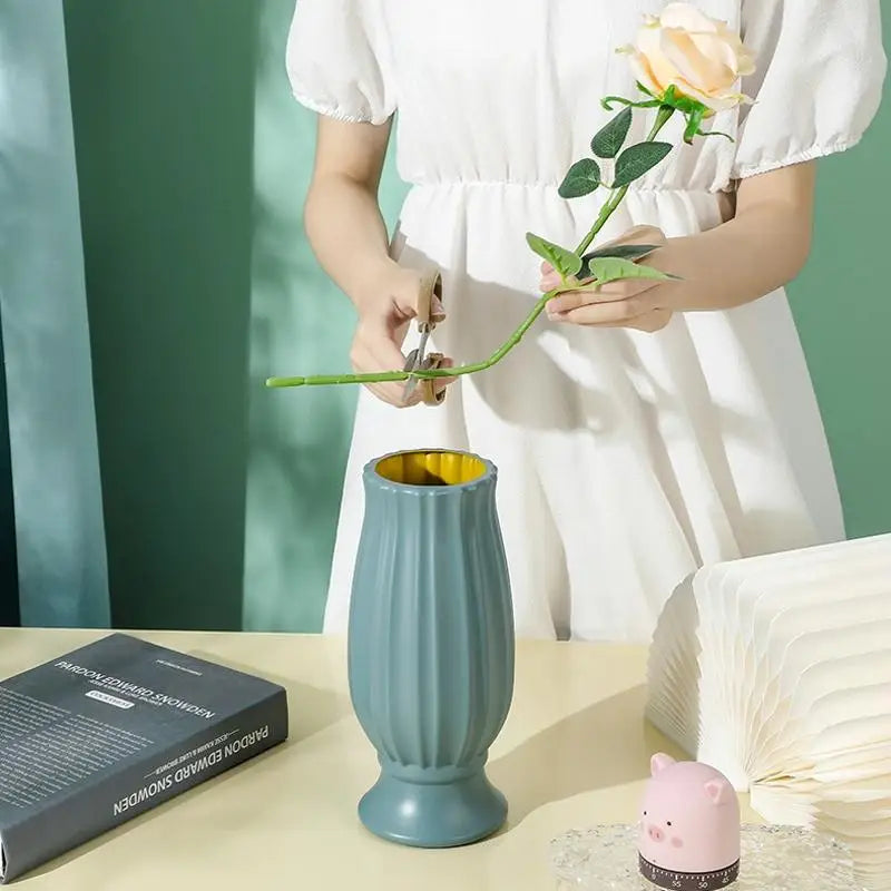 Soft Dried Flower Vase Arrangement For Living Room Decor - Light Green - Home & Garden > Decor > Vases & Table Decor