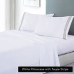 soft microfibre embroidered stripe sheet set king single white sheet taupe stripe - Home & Garden > Bedding