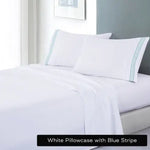 soft microfibre embroidered stripe sheet set king white pillowcase blue stripe - Home & Garden > Bedding